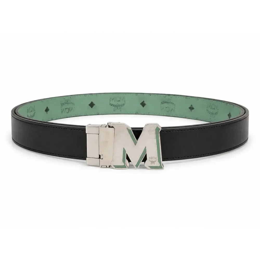 MCM Claus M Reversible Green Black Leather Belt 42 1.5